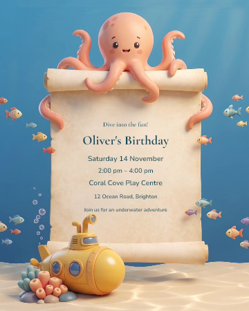 Octopus & Submarine Adventure invitation