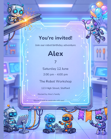 Pastel Robot Workshop invitation